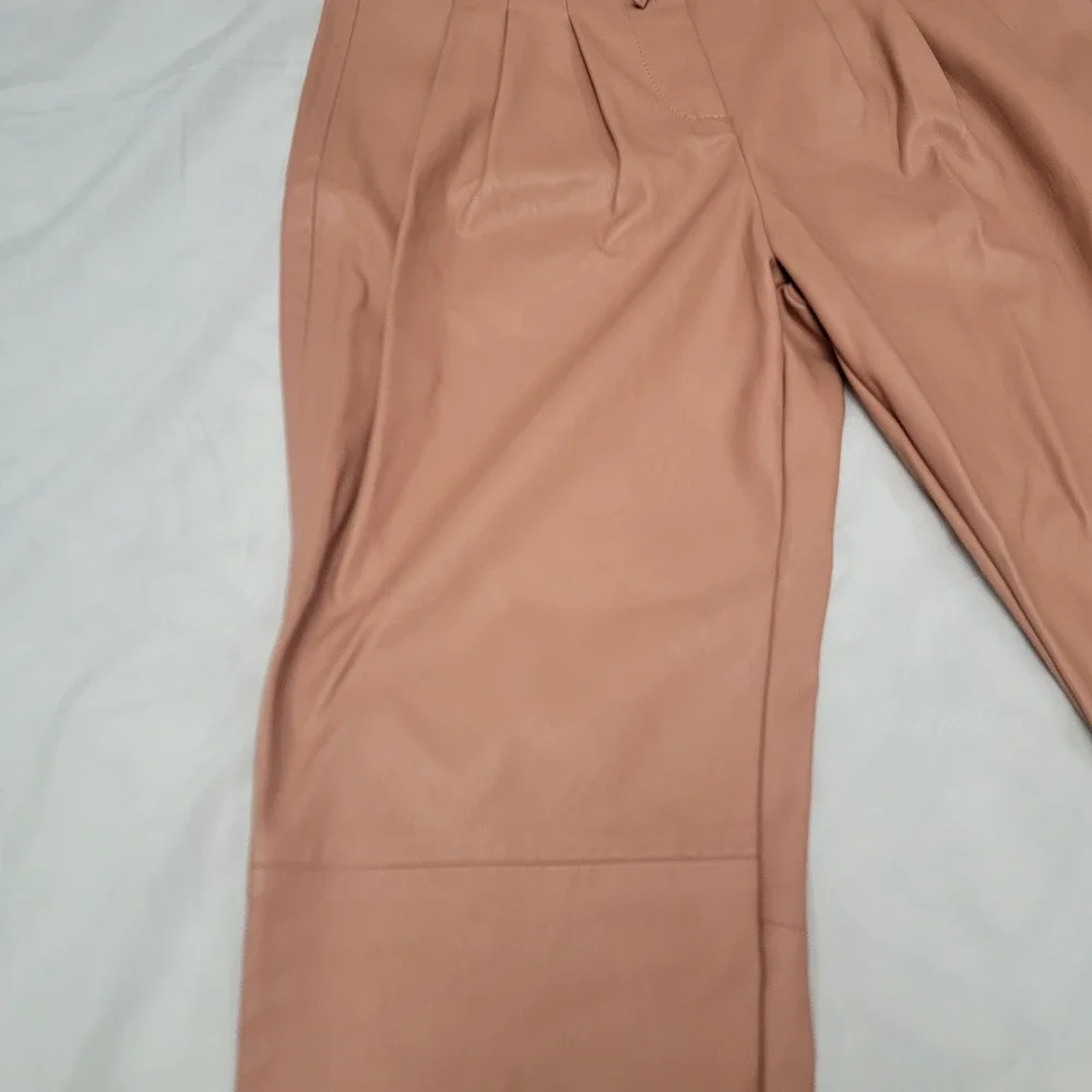 Blank NYC Anthropologie Vegan Leather Tie Waist Pleated Pants Pink Clay Size 28